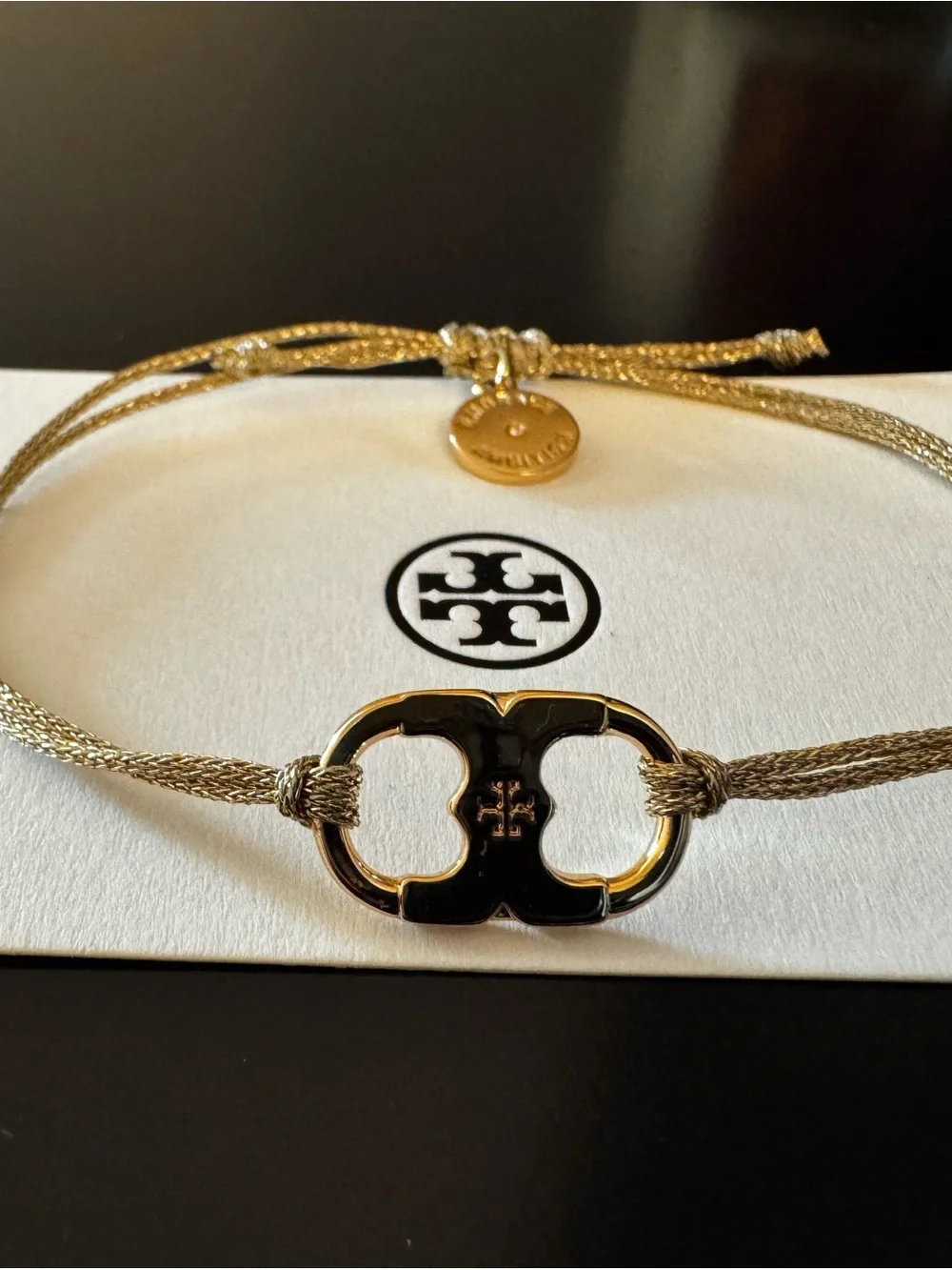 Tory Burch Gold Corded Logo Slide Bracelet NWOT